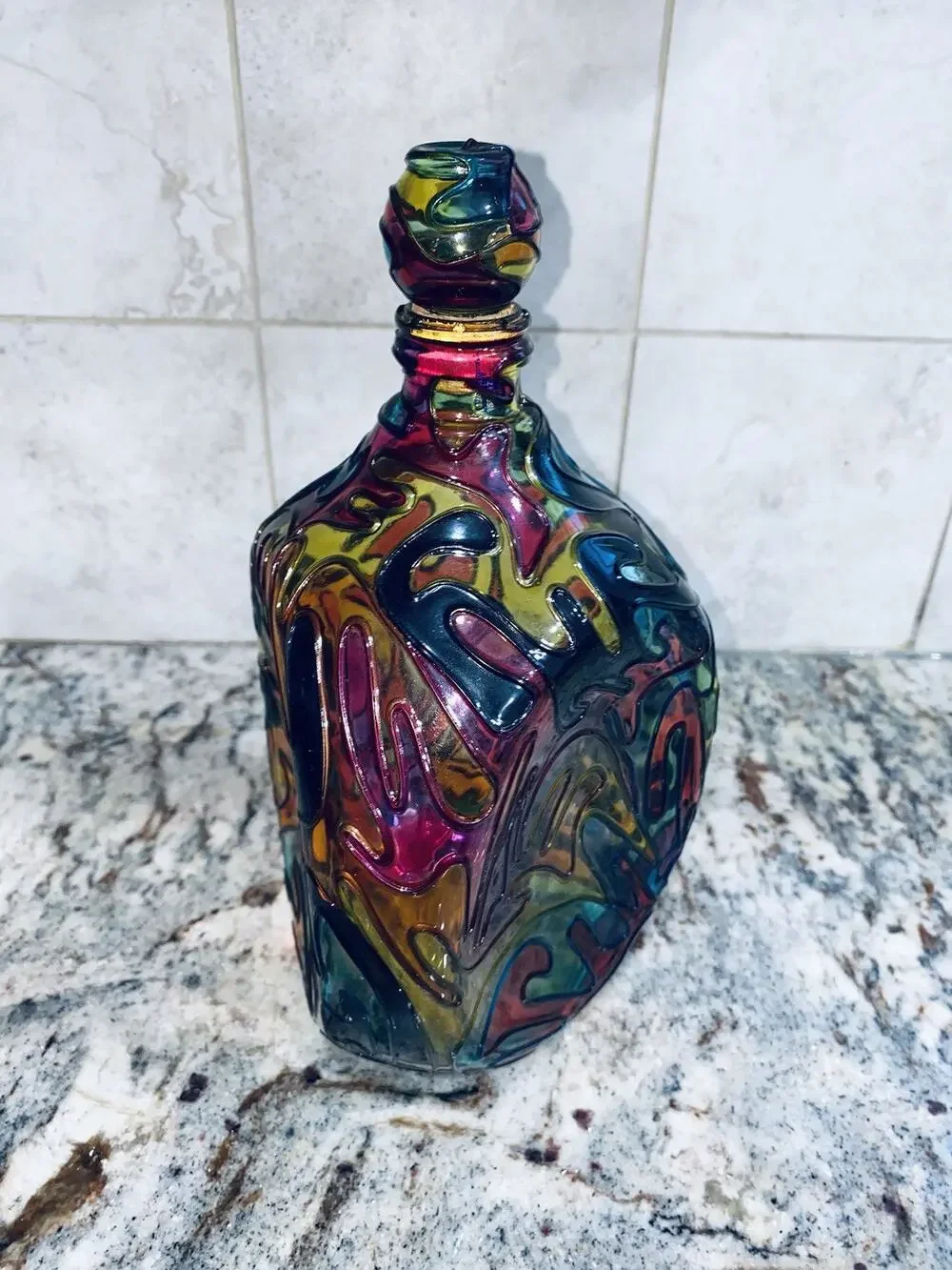 VINTAGE PINCH HAIG WHISKEY STAINED GLASS DECANTER DIMPLE BOTTLE SCOTLAND OLD